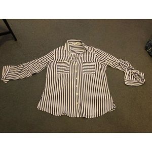 Navy and white stripe button down blouse!